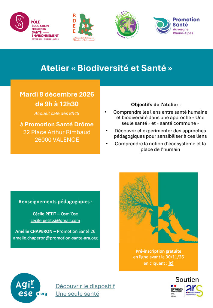 Dans un contexte de changement climatique et de sixième extinction de la biodiversité, les enjeux systémiques de santé n'ont jamais été aussi importants. Peu importe le domaine éducatif dans lequel vous œuvrez, cet atelier vous propose d'envisager vos actions de sensibilisation en intégrant davantage les liens entre santé humaine, santé de l'environnement et rôle de la biodiversité.