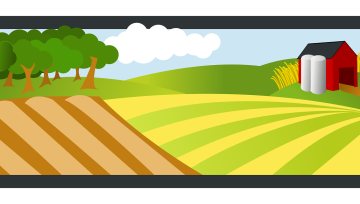 Illustration d'un espace agriculoe : chmaps, silos et grange