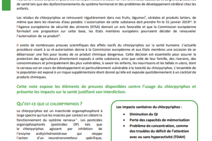 L'Union européenne devrait interdire le chlorpyriphos, dangereux pour le cerveau 