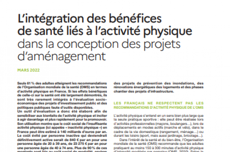 L'intégration des bénéfices de santé liés à l'activité physique dans la conception des projets d'aménagement