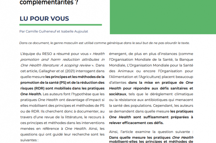 One health et promotion de la santé : Quelles complémentarités ?